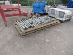 2 X PALLETS CONTAINING APPROXIMATELY 100NO SCAFFOLD POLES WITH SECURING BASE PLATES. 60CM-106CM APPR