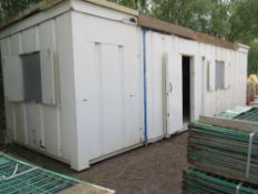 PORTABLE SECURE OFFICE, 32FT LENGTH THAT HAS BEEN CONVERTED TO A KITCHEN.