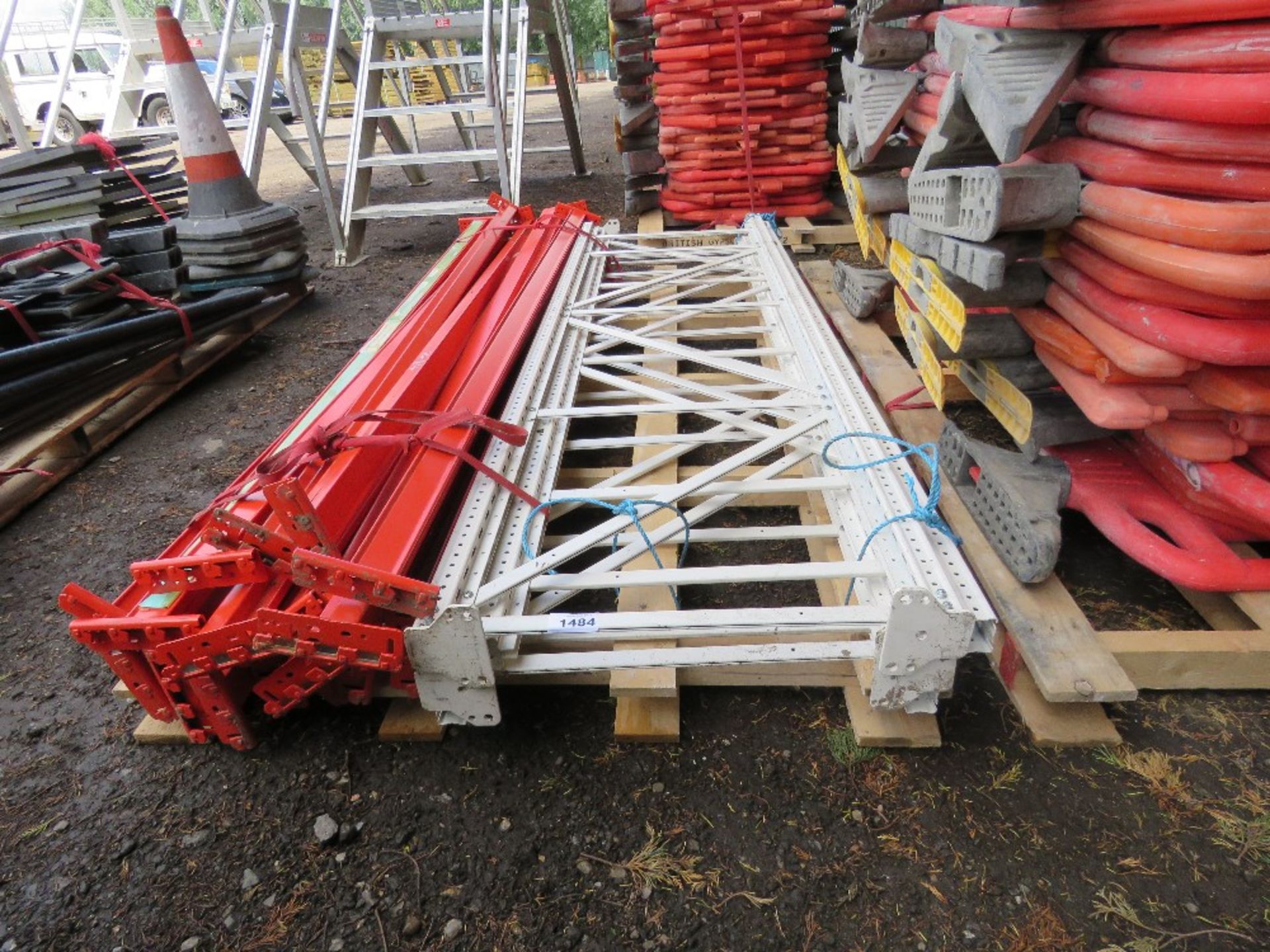 PALLET OF RACKING : 4 X UPRIGHTS @ 2.4M HEIGHT APPROX PLUS BEAMS @ 2.47M WIDTH APPROX.THIS LOT IS SO