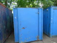 CHAIN LIFT SKIP TYPE ENCLOSED STORAGE CONTAINER 6FT WIDE X 10FT LENGTH APPROX WITH KEY. TS13.