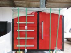 RED COLOURED WORKSHOP TOOL CABINET WITH WHEELS 1.12M WIDE X 0.65M DEPTH APPROX.