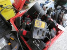 BOX OF BATTERY TOOL CHARGERS AND BATTERIES. THIS LOT IS SOLD UNDER THE AUCTIONEERS MARGIN SCHEME, TH
