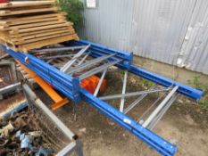 5 X PALLET RACKING UPRIGHTS 8-16FT APPROX PLUS PACK OF BEAMS AND SOME BOARDS.
