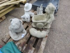 7 X ASSORTED "INTERESTING" GARDEN ORNAMAENTS / STATUES. THIS LOT IS SOLD UNDER THE AUCTIONEERS MARGI