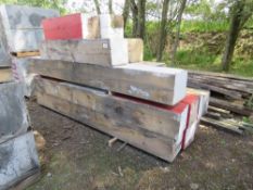 LARGE TIMBER BEAMS, 12"X 12": 7@ 10FT LENGTH PLUS 5@ 3-6FT LENGTH APPROX. PREVIOUSLY USED FOR ROADW