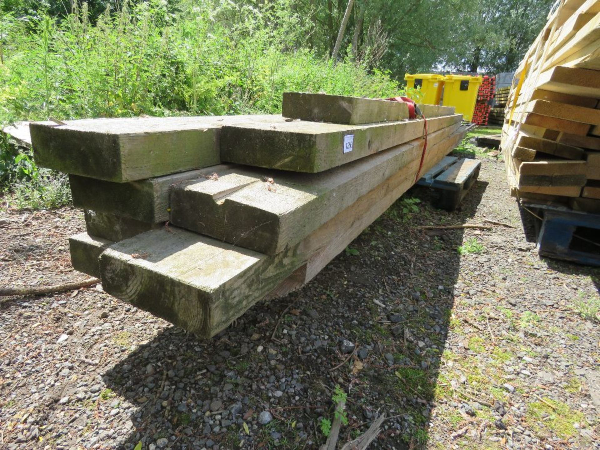 9 X TIMBER JOISTS, 9" X 3" APPROX.