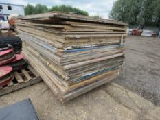 STACK OF PRE USED TIMBER SHEETS, MOSTLY PLYWOOD, 53NO IN TOTAL APPROX. THIS LOT IS SOLD UNDER THE AU