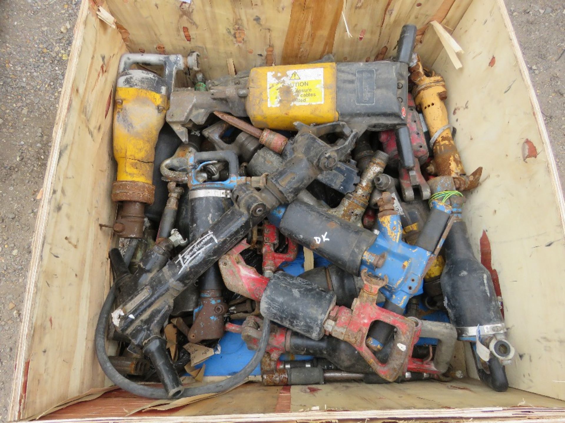 STILLAGE CONTAINING ASSORTED AIR BREAKERS AND PICKS. THIS LOT IS SOLD UNDER THE AUCTIONEERS MARGIN S