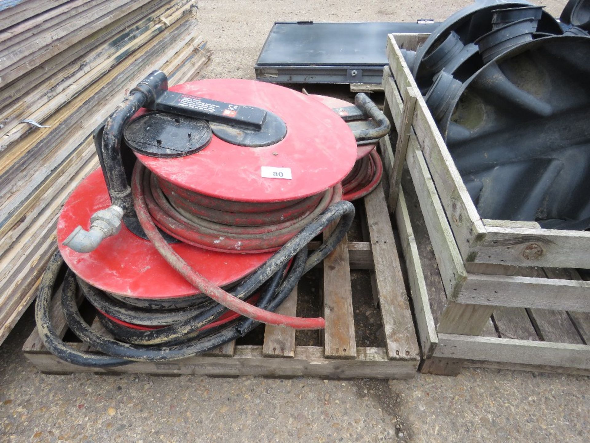 3 X FIRE HOSE REELS. THIS LOT IS SOLD UNDER THE AUCTIONEERS MARGIN SCHEME, THEREFORE NO VAT WILL BE