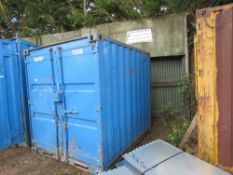 STEEL SITE STORE CONTAINER WITH FORK POCKETS. EXTERNAL SIZE: 2.44M DEPTH X 1.98M WIDTH X 2.44M HEIGH