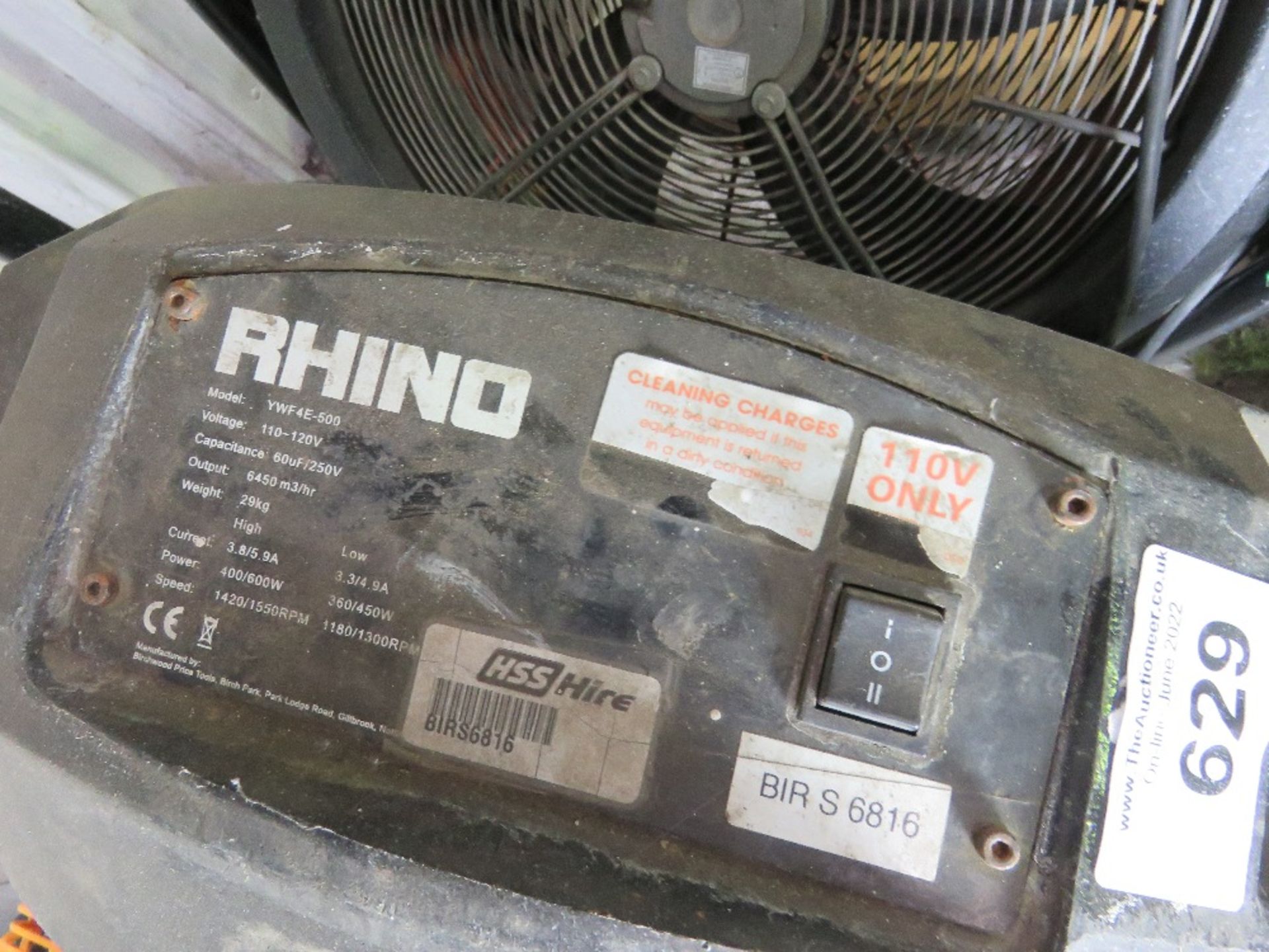 RHINO 110VOLT HIGH FLOW AIR FAN. THIS LOT IS SOLD UNDER THE AUCTIONEERS MARGIN SCHEME, THEREFORE NO - Image 3 of 3