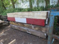 12 X LARGE TIMBER BEAMS, 12"X12" @ 10FT LENGTH APPROX. PREVIOUSLY USED FOR ROADWAYS BARRIERS ON SITE