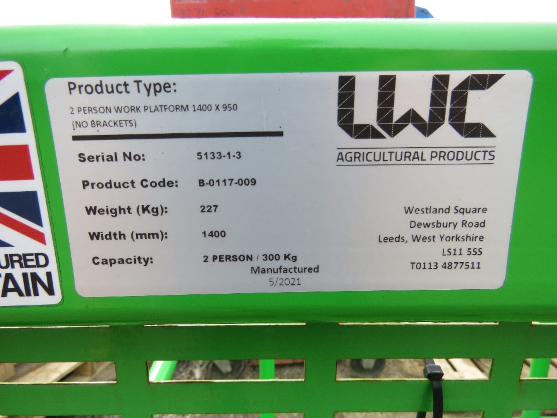 LWC AG PRODUCTS 2 PERSON MAN/PERSONEL FORKLIFT ACCESS CAGE, YEAR 2021, UNUSED. 300KG RATED CAPACITY. - Image 5 of 5