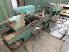TRIUMPH METAL WORKING LATHE WITH 3 X CHUCKS AS SHOWN. FROM LOCAL FARM WORKSHOP, WORKING WHEN REMOVED