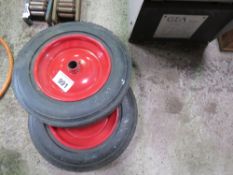 2 X WHEELBARROW WHEELS, SOLID. THIS LOT IS SOLD UNDER THE AUCTIONEERS MARGIN SCHEME, THEREFORE NO VA