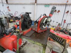 WORK BENCH WITH 2 X AXXAIR CC120 110VOLT POWERED PIPE CUTTING STATIONS. THIS LOT IS SOLD UNDER THE