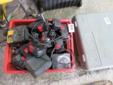 BOX OF BATTERY TOOL CHARGERS AND BATTERIES. THIS LOT IS SOLD UNDER THE AUCTIONEERS MARGIN SCHEME, TH