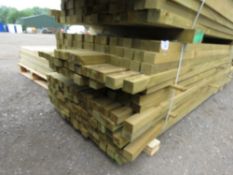 BUNDLE OF APPROXIMATELY 208NO WOODEN BATTENS 50MM X 45MM APPROX @ 2.2-2.7M APPROX.