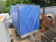 SINGLE AXLED COVERED TRAILER 1.84M LONG X 1.26M WIDE APPROX. SOURCED FROM LIQUIDATION.