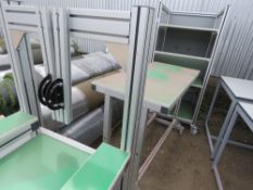 3 X GREEN TOPPED TABLES/CABINET EX LABORATORY. THIS LOT IS SOLD UNDER THE AUCTIONEERS MARGIN SCHEM