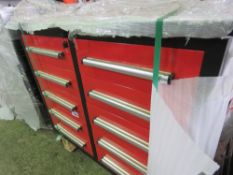 RED TWIN BANKED WORKSHOP TOOL CABINET.