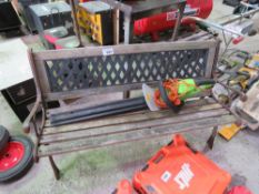 WOODEN BENCH PLUS AN ELECTRIC HEDGE CUTTER. THIS LOT IS SOLD UNDER THE AUCTIONEERS MARGIN SCHEME, TH