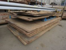 STACK OF 12 X STEEL ROAD PLATES, MOST 8FT X 4FT APPROX, 10MM-20MM THICKNESS APPROX. LOT LOCATION: S