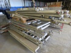 2 X NARROW WIDTH ALUMINIUM SCAFFOLD TOWERS. 5M HEIGHT APPROX EACH. WITH ADDITIONAL FITTINGS. LOT L
