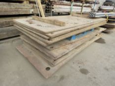 STACK OF 13 X STEEL ROAD PLATES, MOST 8FT X 4FT APPROX, 15MM-20MM THICKNESS APPROX. LOT LOCATION: S