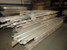 DOUBLE WIDTH ALUMINIUM SCAFFOLD TOWER, 6METRE HEIGHT APPROX PLUS ASSORTED NARROW TOWER PARTS. LOT