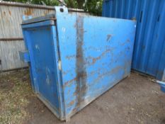 SMALL STEEL STORAGE CONTAINER WITH LIFTING EYES 8FT X 4FT APPROX. LOT LOCATION: THE STONDON HALL