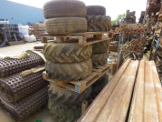 3 X PALLETS OF ASSORTED MACHINERY WHEELS AND TYRES INCLUDING 8 X HIGH TIP DUMPER WHEELS. LOT LOCATI