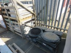 2 X STILLAGES OF PLASTIC DRAINAGE FITTINGS PLUS A PALLET OF MANHOLE TOPS. LOT LOCATION: SS13 1EF, BA