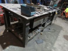 HEAVY DUTY WELDING TABLE, 1.24M X 2.4M @ 1M WORK HEIGHT APPROX (CONTENTS SHOWN IN IMAGES EXCLUDED!!)