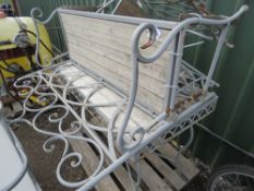 METAL BENCH, 2 SEATS AND A TABLE. THIS LOT IS SOLD UNDER THE AUCTIONEERS MARGIN SCHEME, THEREFORE