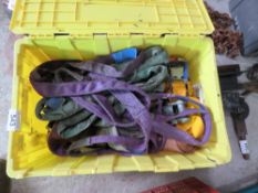 BOX OF RATCHET STRAPS AND SLINGS. THIS LOT IS SOLD UNDER THE AUCTIONEERS MARGIN SCHEME, THEREFORE NO