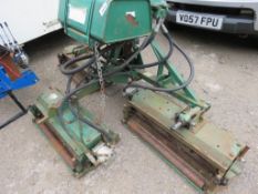 RANSOMES TRACTOR MOUNTED TRIPLE GANG MOWERS, 7FT WIDE APPROX, PTO DRIVEN PUMP, 3 POINT LINKAGE MOUNT