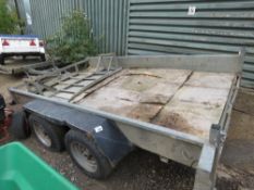 INDESPENSION WIDE BODY PLANT TRAILER, WITH RAMPS, ONE TYRE DAMAGED. RING HITCH. THIS LOT IS SOLD UN