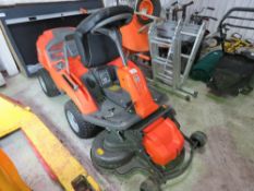 HUSQVARNA R214C RIDE ON MOWER. OUTFRONT DECK, 3FT CUT, 59.7 REC HOURS, YEAR 2021 BUILD. WHEN TESTED
