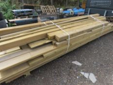 LARGE STACK OF ASSORTED FENCING TIMBERS, 10-16FT LENGTH APPROX.