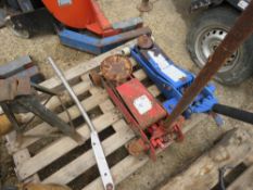 2 X TROLLEY JACKS PLUS A WRENCH AND AN AXLE STAND., SOURCED FROM BUILDING CLEARANCE.
