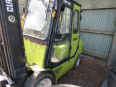 CLARK CMP30D DIESEL ENGINED FORKLIFT WITH YANMAR ENGINE AND FULL CAB. WHEN TESTED WAS SEEN TO DRIVE,