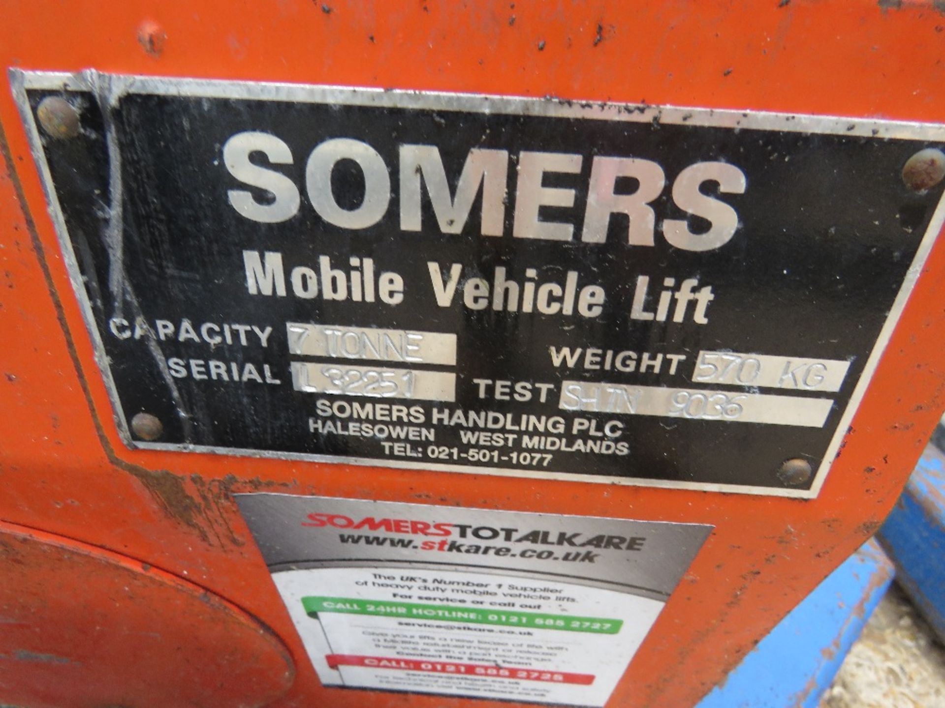 SET OF 4 SOMERS TOTALKARE 7 TONNE RATED MOBILE VEHICLE LIFTS., SOURCED FROM COMPANY LIQUIDATION - Image 4 of 7