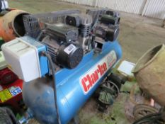 CLARKE DOUBLE MOTOR 240VOLT WORKSHOP COMPRESSOR. WORKING WHEN RECENTLY REMOVED. INCLUDES 2 X SPARE P