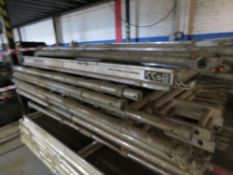 DOUBLE WIDTH SCAFFOLD TOWER 5M HEIGHT APPROX, WITH BOARDS, FRAMES, LEGS AND BARS. LOT LOCATION: EME