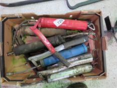 BOX OF PRE USED GREASE GUNS.