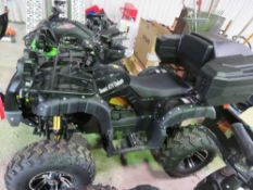BEAST 4WD ELECTRIC POWERED ATV WITH FRONT BLADE, STORAGE BOX AND CHARGER. WHEN TESTED WAS SEEN TO DR