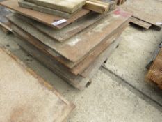 STACK OF 11 X SMALL SIZED STEEL ROAD PLATES/ MANHOLE PLATE COVERS. LOT LOCATION: EMERALD HOUSE, SW