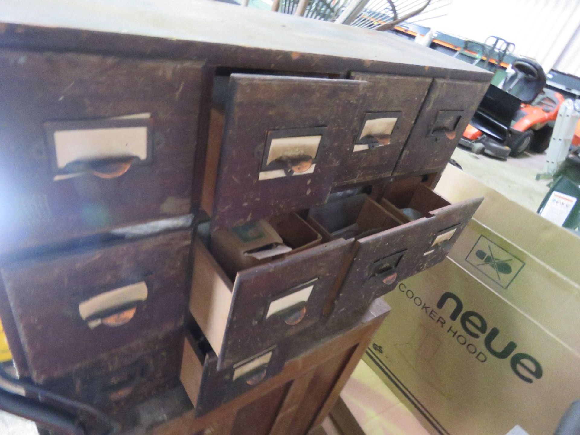 2 X OLD WOODEN CABINETS WITH CONTENTS OF SCREWS, FIXINGS ETC. THIS LOT IS SOLD UNDER THE AUCTIONE - Image 3 of 5