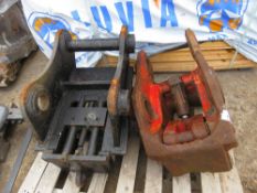 2 X LARGE EXCAVATOR QUICK HITCHES ON 80MM PINS, UNTESTED.